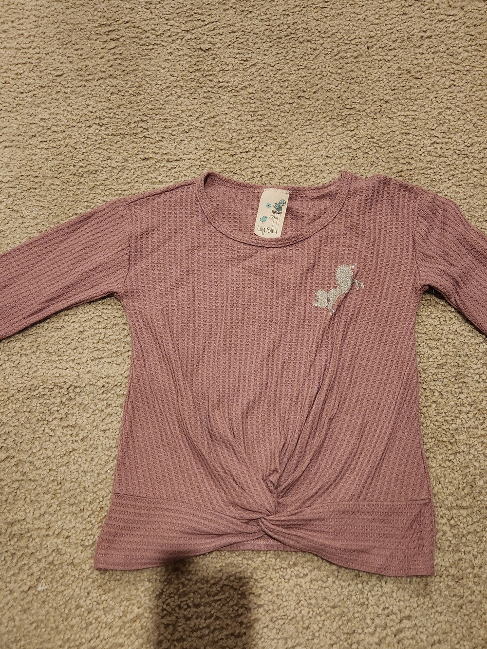 Lily Bleu Mauve Waffle-Knit Long Sleeve Top with Front Knot